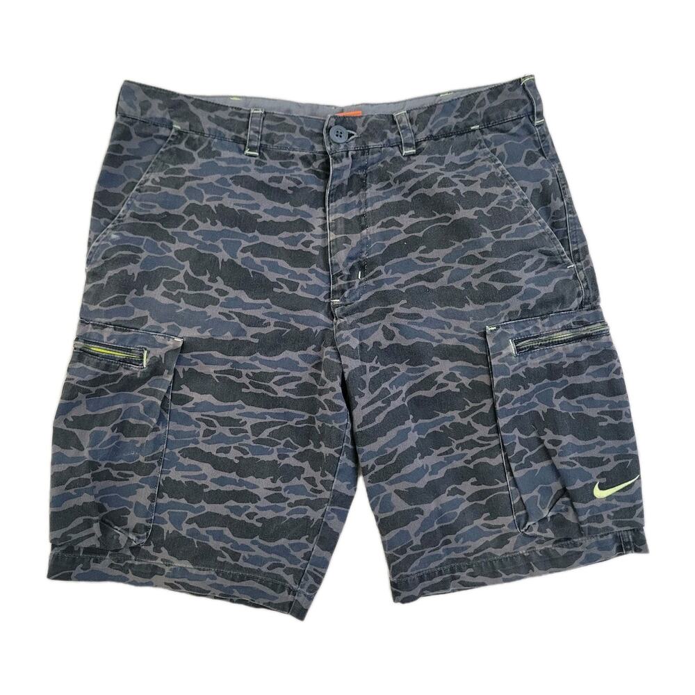 Vintage Nike Shorts Mens 32 Med Camo Camouflage Cargo Casual Green Swoosh Y2k
